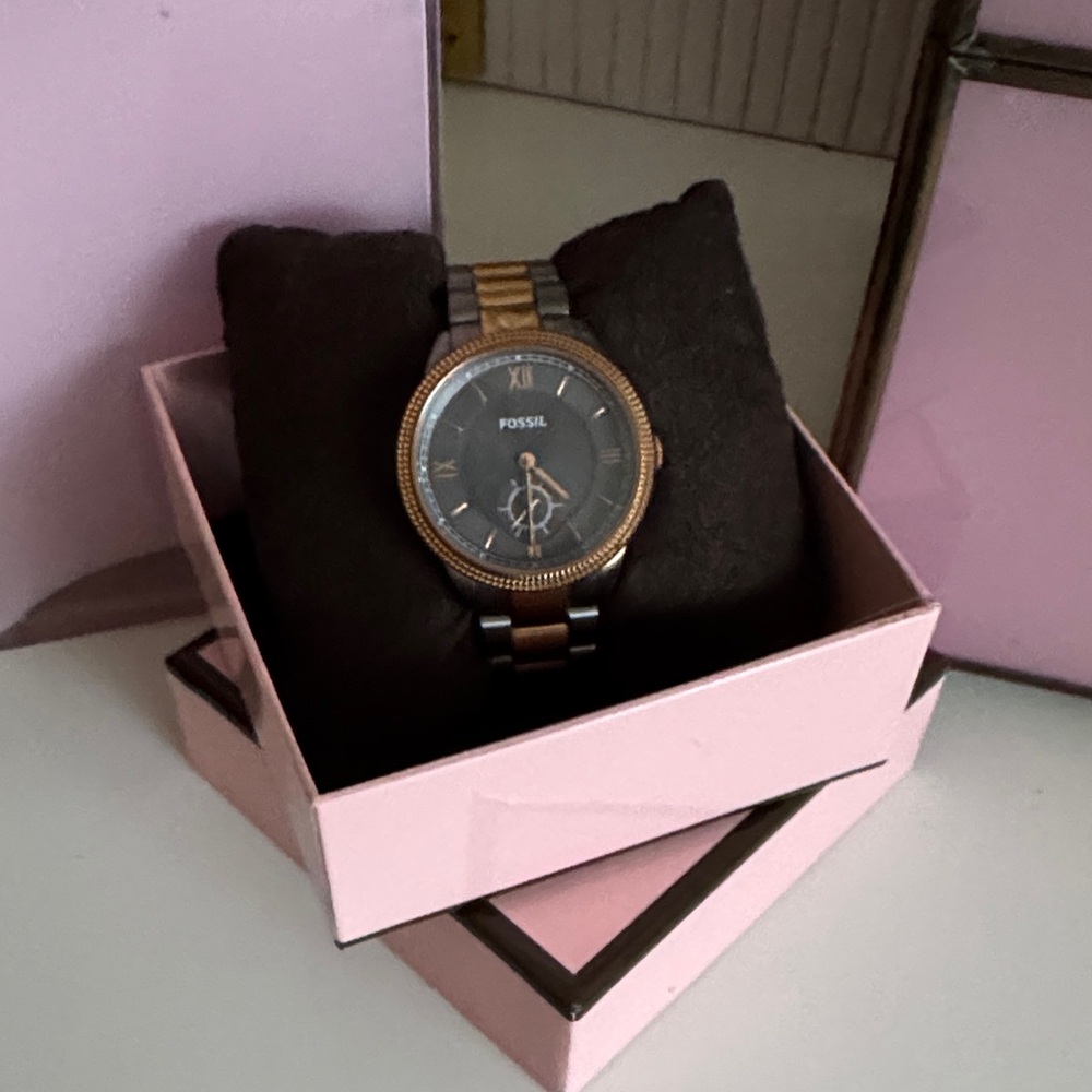 Fossil Two-Tone Gray and Rose Gold Women’s Watch